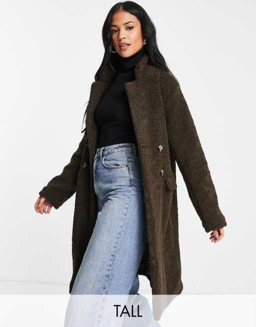 Brave Soul Tall - Kyrati - Pardessus en tissu bouclé - Chocolat