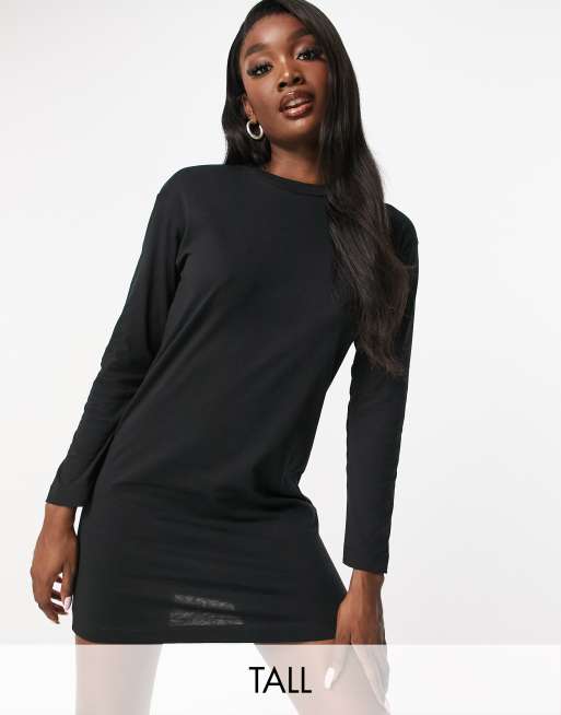 Brave Soul Tall – Lana – Lounge-T-Shirtkleid in Schwarz