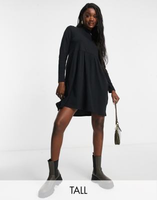 Brave Soul Tall lizzie high neck smock dress in black