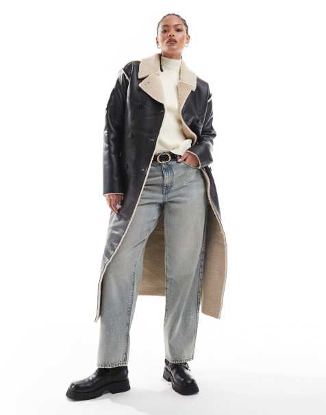 Brave Soul Tall – Longline-Trenchcoat in Schwarz mit Lammfellimitat - view 1
