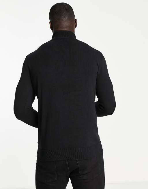 Brave Soul Tall - Maglione con collo alto in cotone nero, 2 di 4