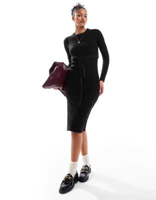 Brave Soul Tall - Midi-Strickkleid in Schwarz mit Schlitz