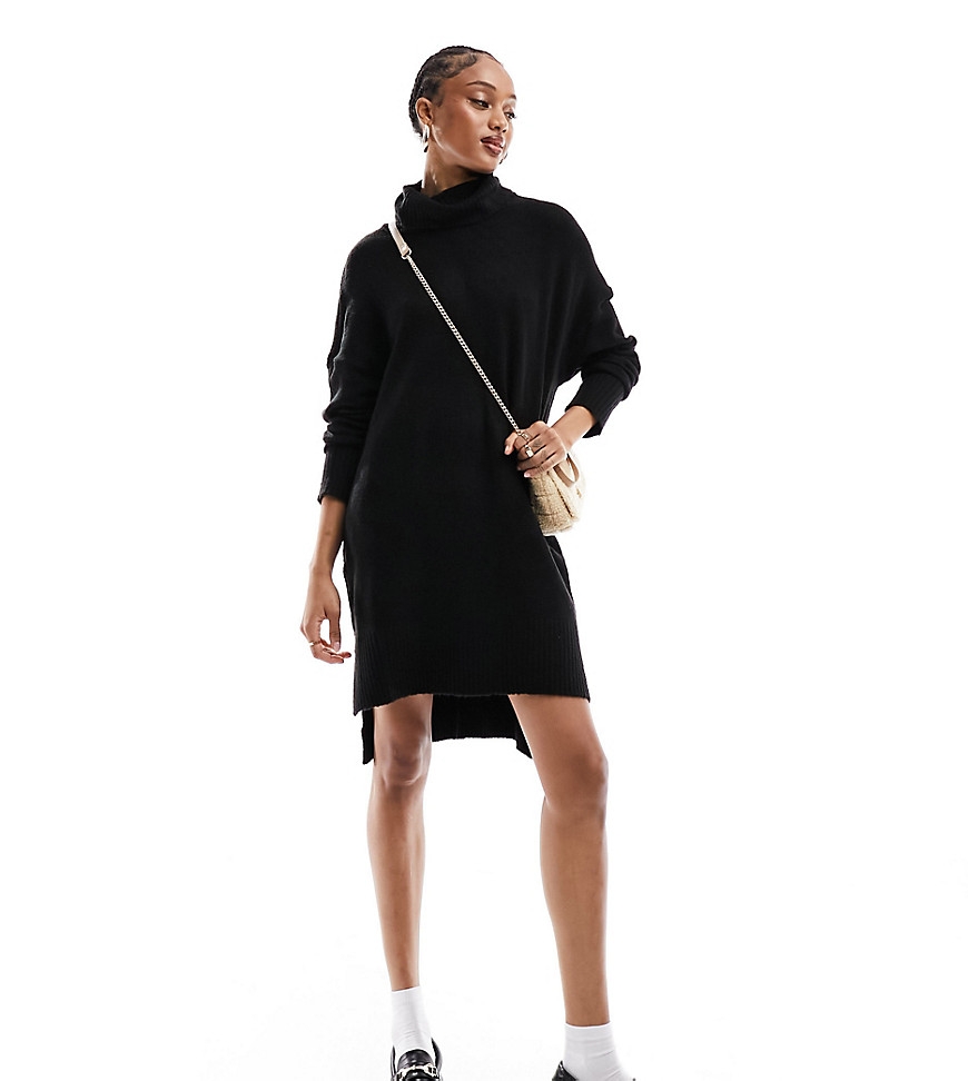 Brave Soul Tall ming knitted roll neck jumper dress in black