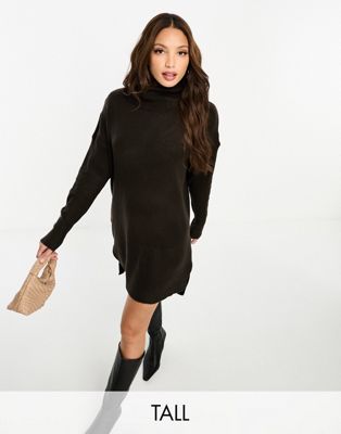 Brave Soul Tall ming knitted roll neck jumper dress in chocolate brown - ASOS Price Checker