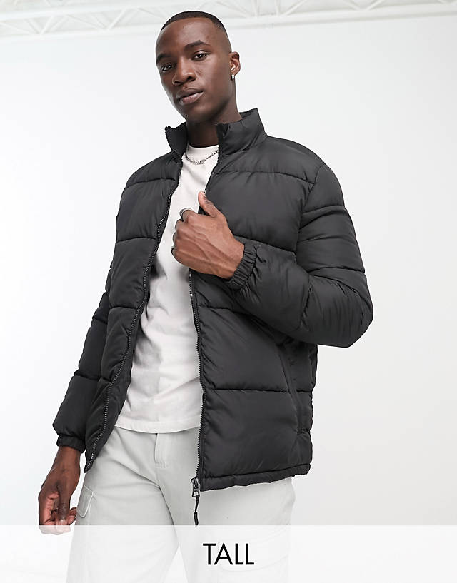 Brave Soul - tall puffer jacket in black