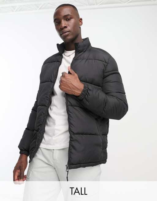 Brave Soul Tall puffer jacket in black | ASOS