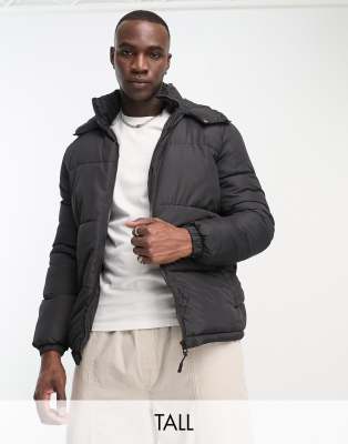 Brave Soul Tall puffer jacket with hood in black