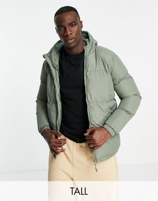 Brave Soul Tall puffer jacket with hood in sage