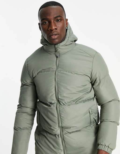 Brave Soul Tall puffer jacket with hood in sage