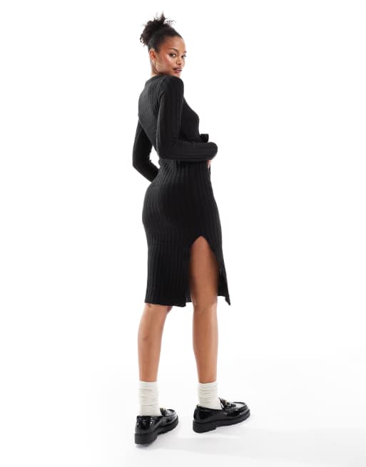 Brave Soul Tall - Robe mi-longue en maille avec fente - Noir, 2 de 4