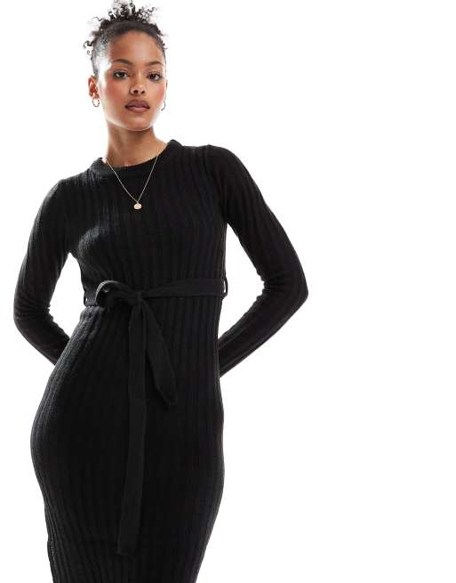 Brave Soul Tall - Robe mi-longue en maille avec fente - Noir, 3 de 4