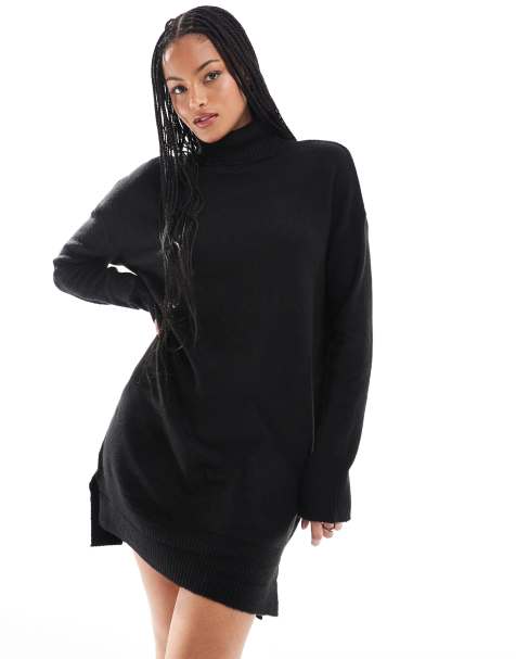 Brave Soul Tall roll neck mini jumper dress in black - view 1