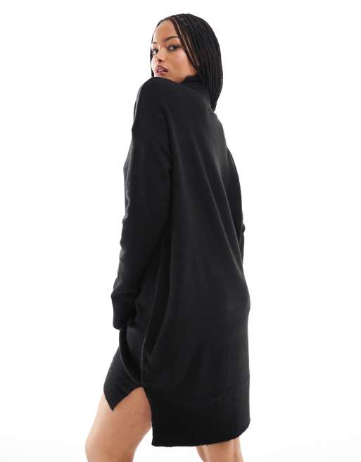 Brave Soul Tall roll neck mini jumper dress in black, 4 of 4