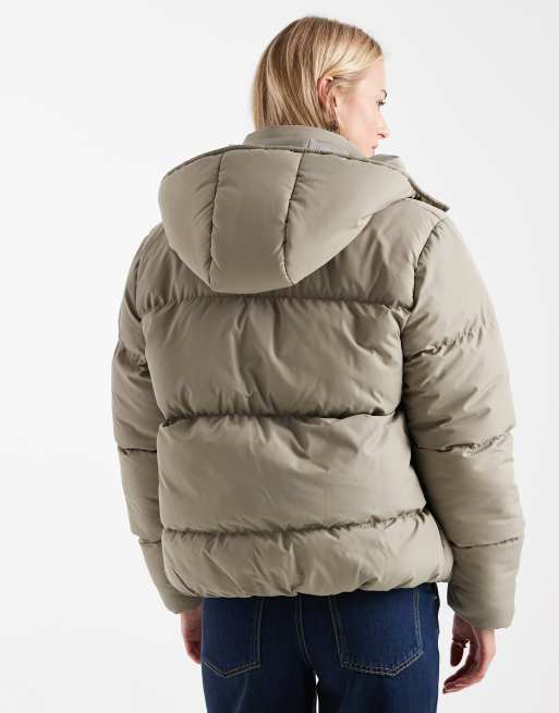 Brave Soul Tall – Salviagrön, kort pufferjacka med huva, 4 av 4