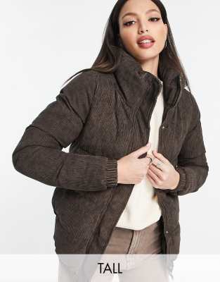 Brave Soul Tall Slay Cord Puffer Jacket In Chocolate Brown