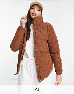 Brave Soul Tall Slay Cord Puffer Jacket In Tan-brown