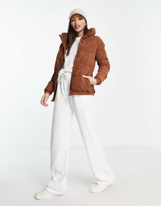 Brave Soul Tall slay cord puffer jacket in tan