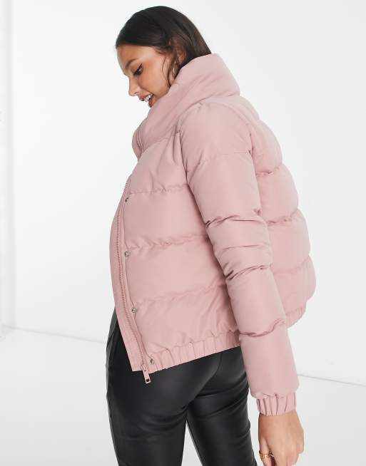 Brave Soul slay peach skin puffer jacket in dusty rose