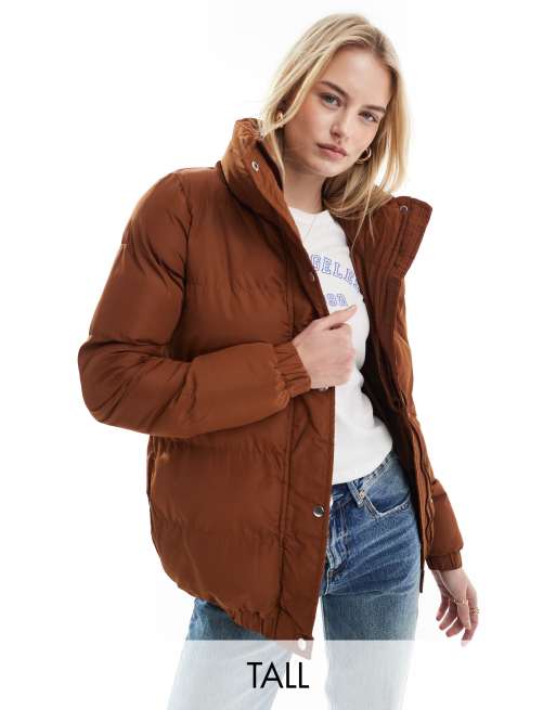 Brave Soul Tall slay puffer jacket in tan