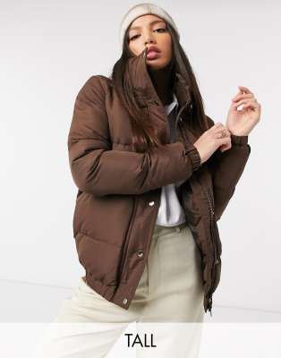 Brave Soul Tall Slay Puffer Jacket-brown