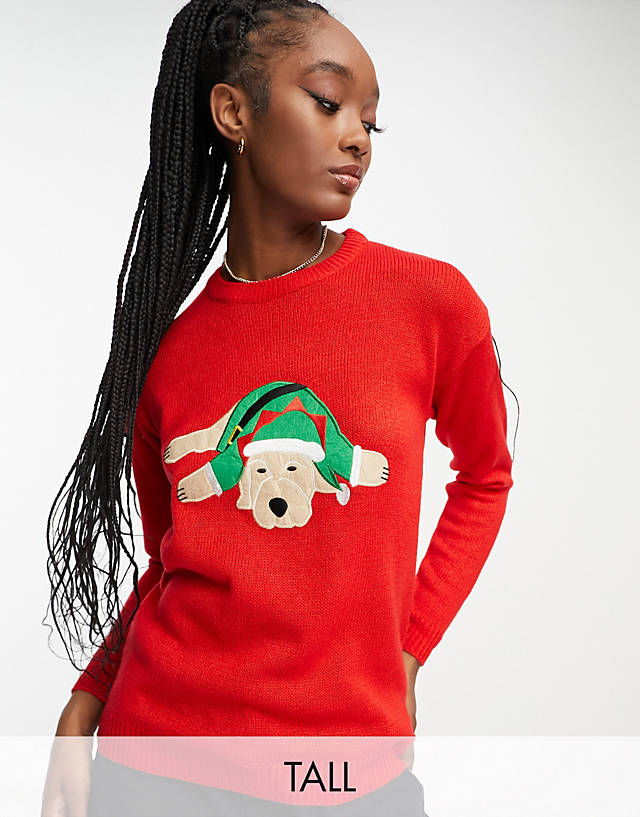 Brave Soul - tall sleepy dog christmas jumper in red