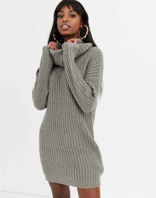 white cowl neck sweater dress