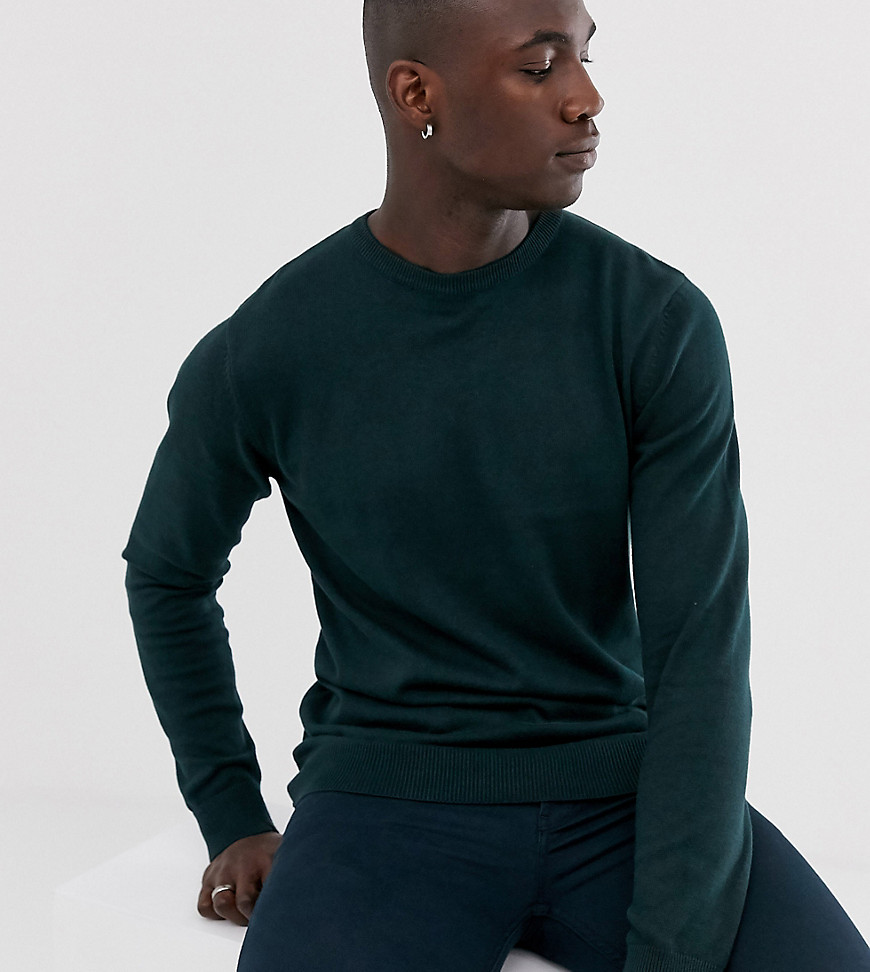 Brave Soul – Tall – Stickad tröja med rund halsringning i 100 % bomull-Grön
