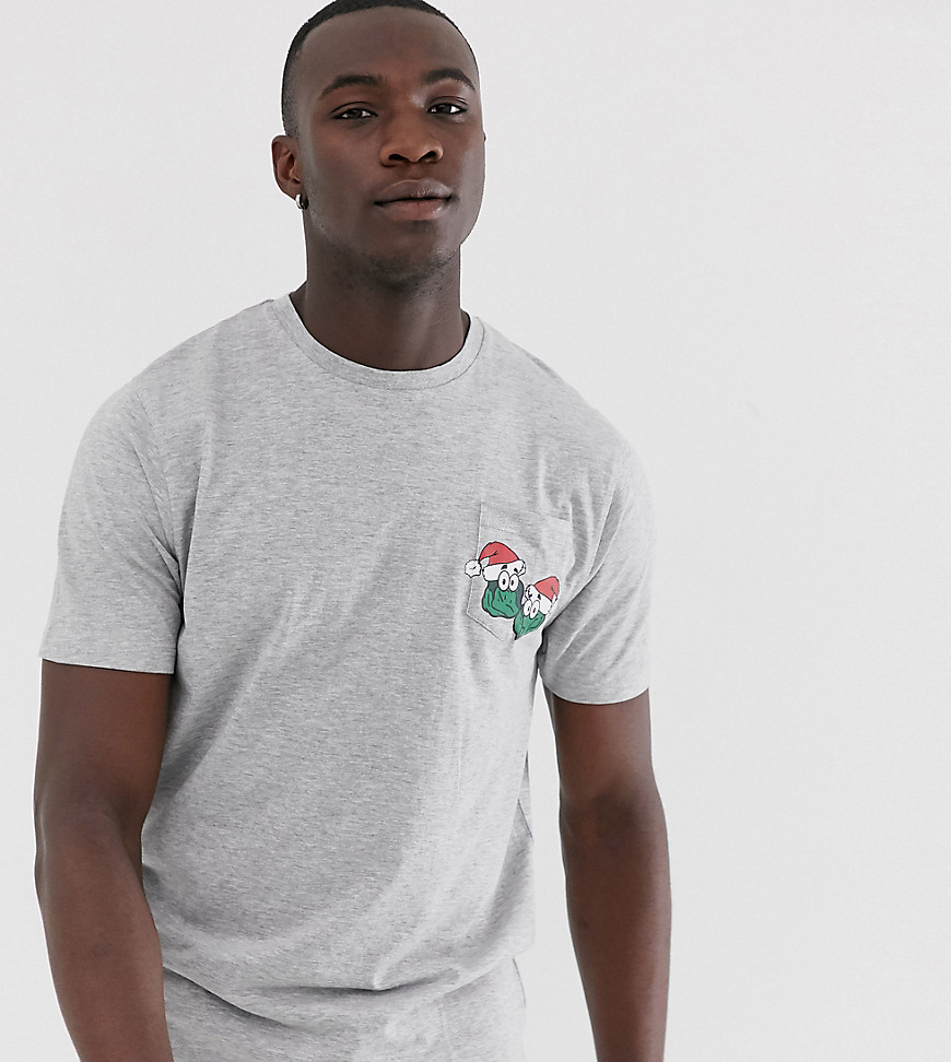 Brave Soul Tall – T-shirt med brysselkål på fickan-Grå