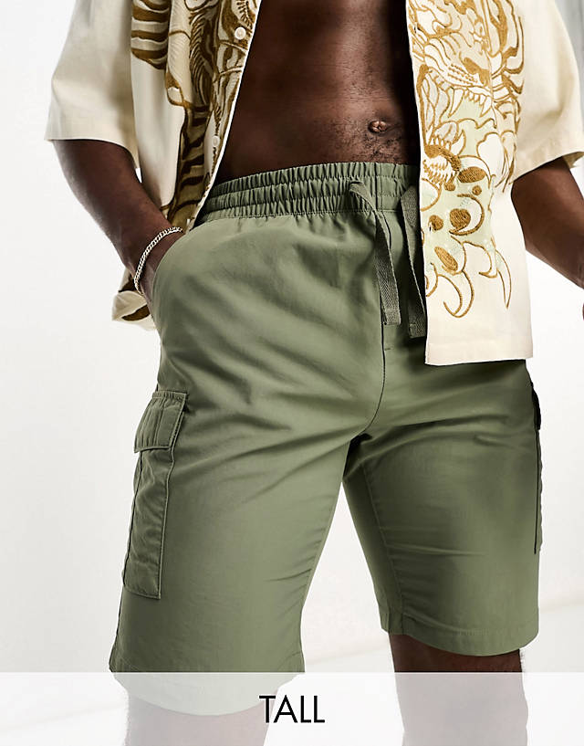 Brave Soul - tall tech cargo shorts in sage green