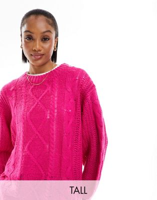 Brave Soul Tall tokyo oversized cable knit jumper dress in cerise pink