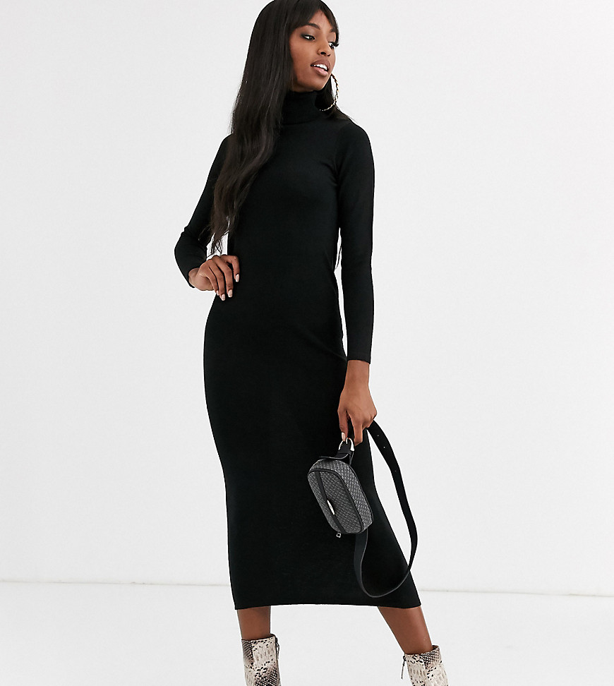 Brave Soul Tall toulouse maxi dress with roll neck-Black
