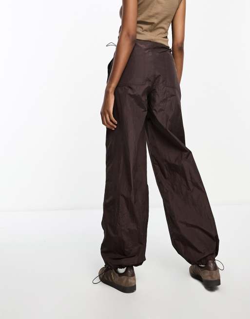 Brave Soul Tall utility cargo parachute pants in brown, 2 of 4