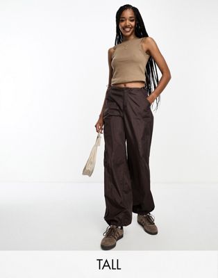 Brave Soul tall utility cargo parachute trousers in brown - ASOS Price Checker