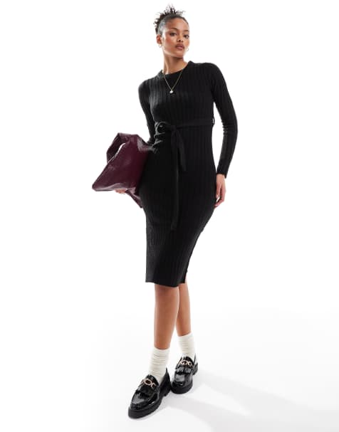 Brave Soul Tall - Vestito midi nero in maglia con spacco - view 1