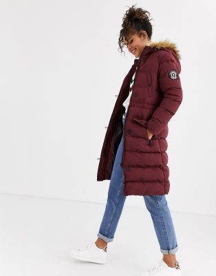 brave soul hopma longline puffer jacket with faux fur trim hood