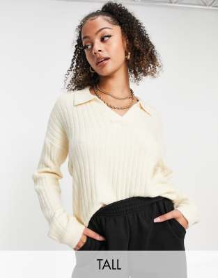 Brave Soul Tall zulu v-neck polo jumper in cream