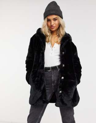 asos black fur coat