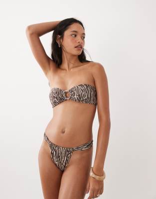 Brave Soul Tanga Bikini Bottoms In Brown