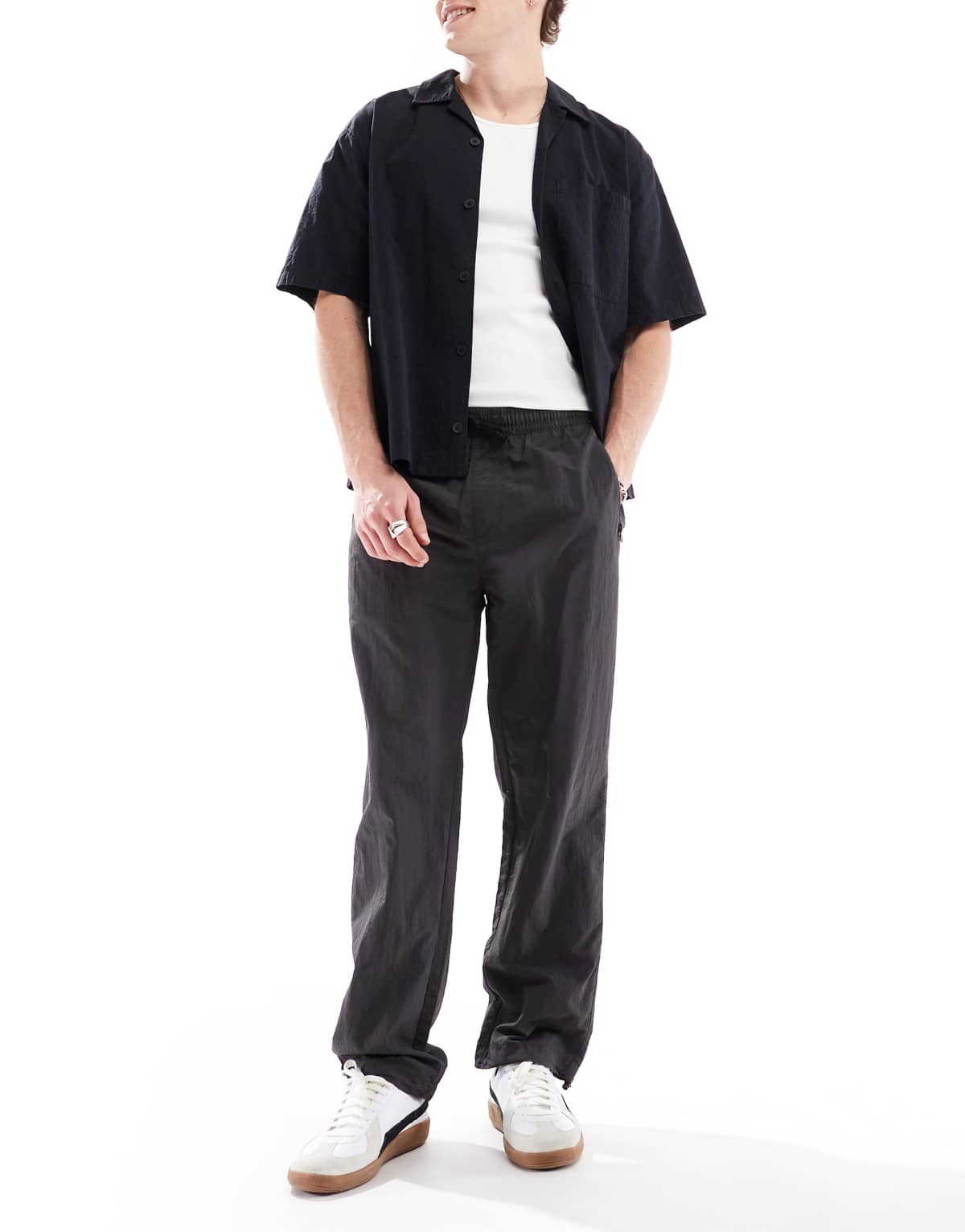 Brave Soul tapered nylon trousers in dark grey