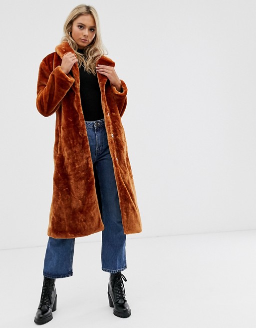 Brave Soul tasmin maxi length faux fur coat