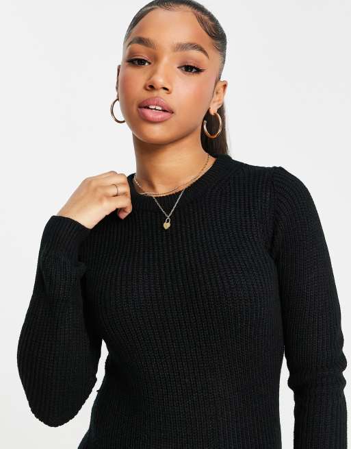 Brave Soul tasmin ribbed mini jumper dress in black
