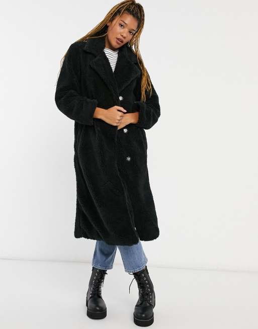 Brave Soul tasmin teddy coat in black | ASOS