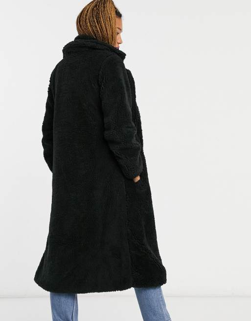 Brave Soul tasmin teddy coat in black ASOS