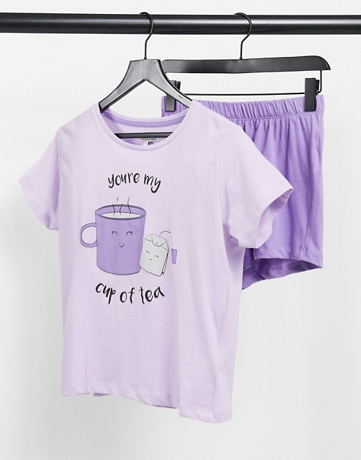 Brave Soul tea short pyjama set in lilac