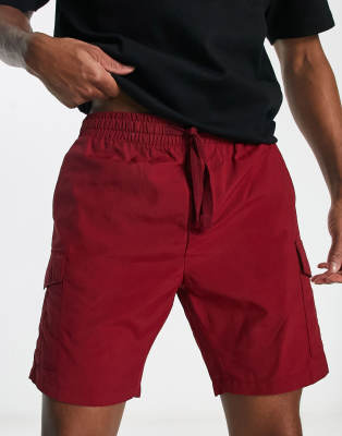 Brave Soul Tech Cargo Shorts In Bloodstone-red