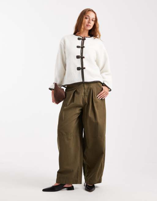 Brave Soul teddy collarless jacket with toggle closures in cream, 3 of 4