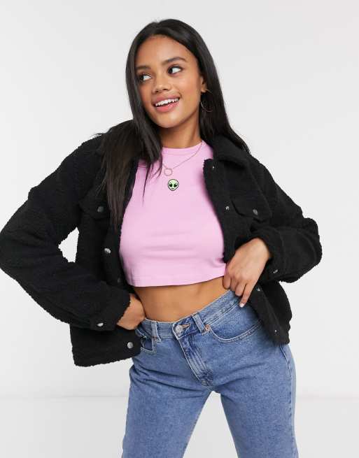 Brave Soul Teddy Jacket In Black Asos