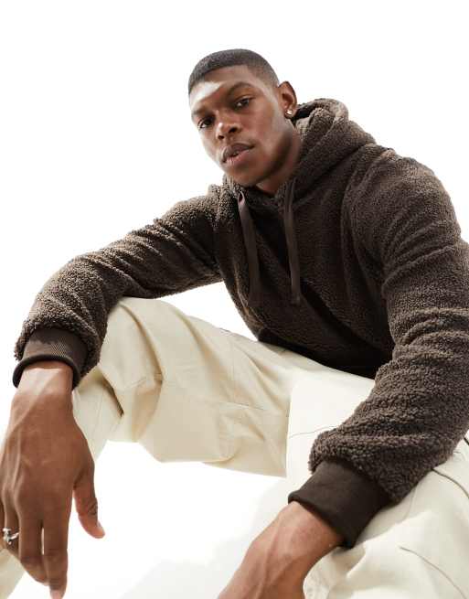 Brave Soul – Teddyfell-Kapuzenpullover in Schokobraun