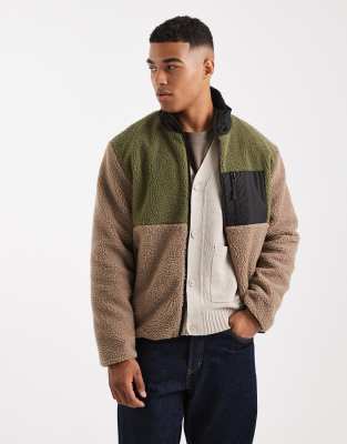 Brave Soul - Teddyfleece-Jacke mit Reißverschluss und Colourblock-Design-Bunt
