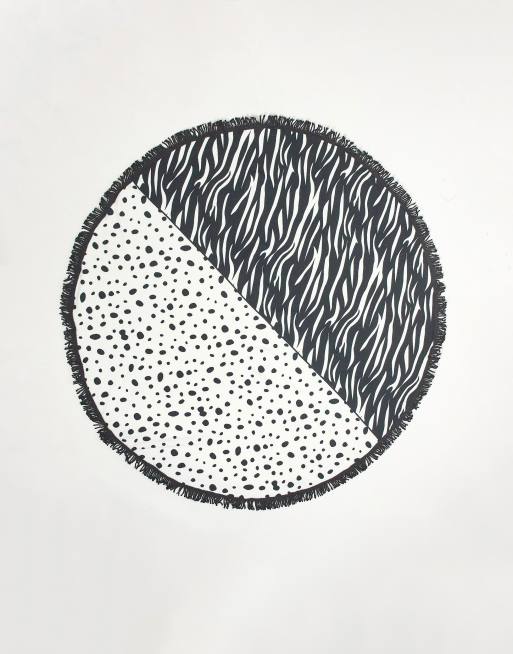 Brave Soul - Telo mare rotondo con stampa animalier combinata nera e bianca e bordo con frange - WHITE